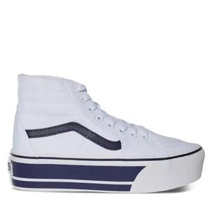 VANS Sk8-Hi Tapered Sport Stripes Platform Women’s Navy White Hi Top Sneakers